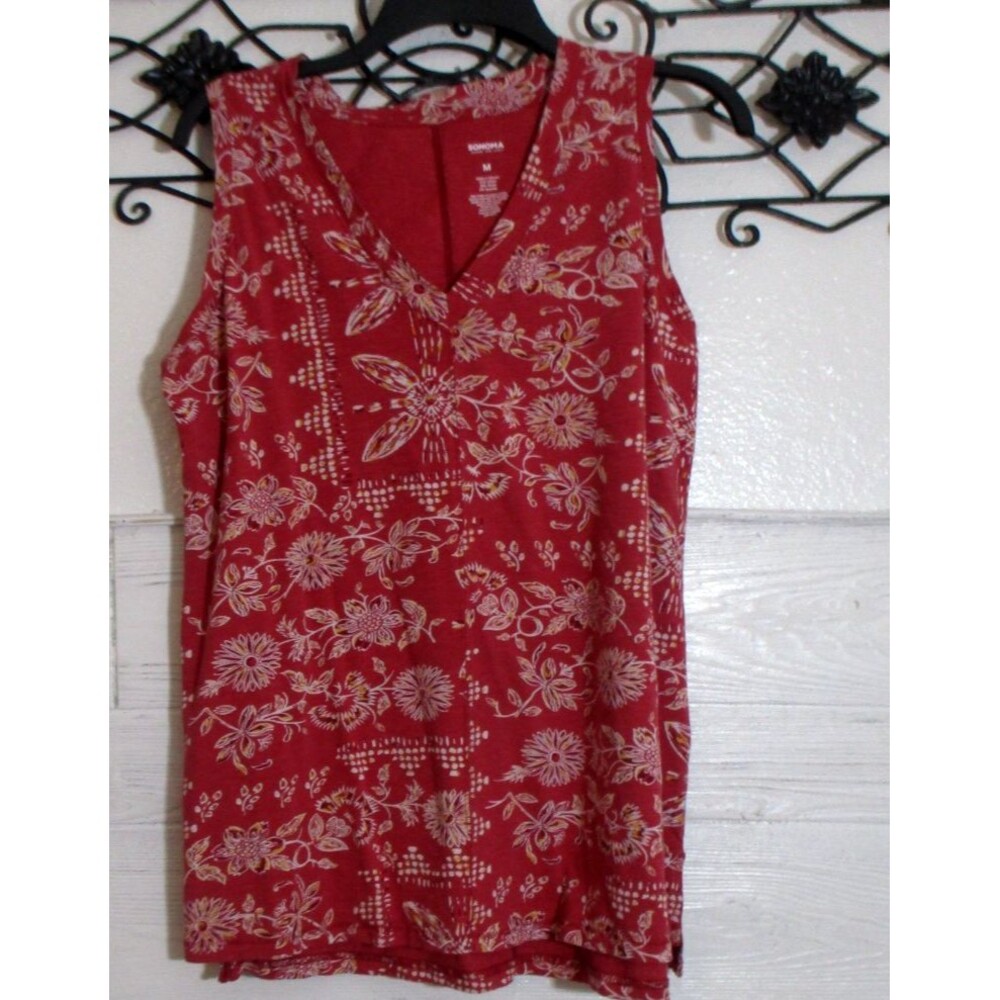 Sonoma Women's Top Size M Sleeveless Multicolored Floral V Neck